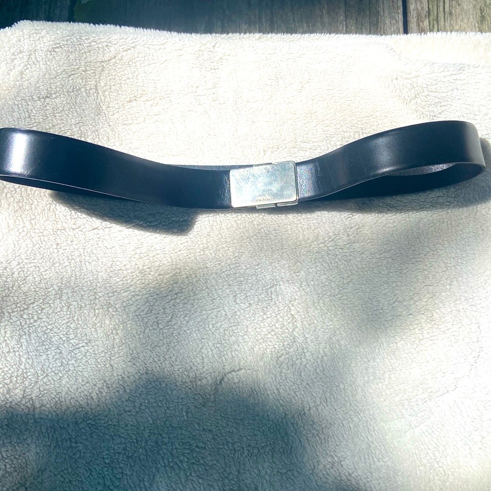 Prada, black belt with silver buckle